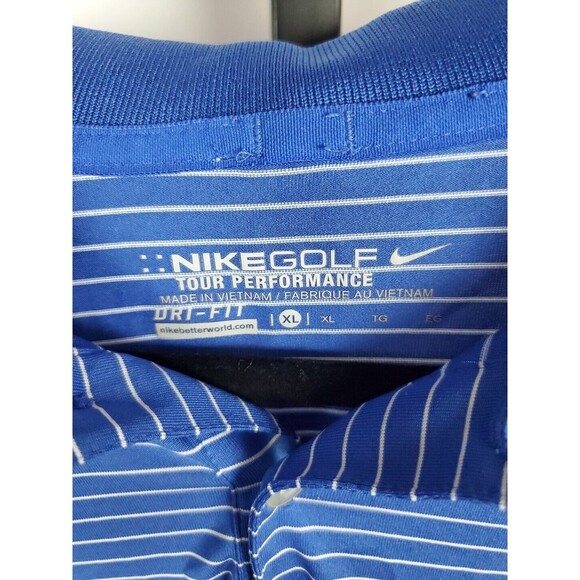 Nike Golf Blue Polo Shirt Men's XL Striped Short Sleeve Stretch Tour Performance - Picture 2 of 6